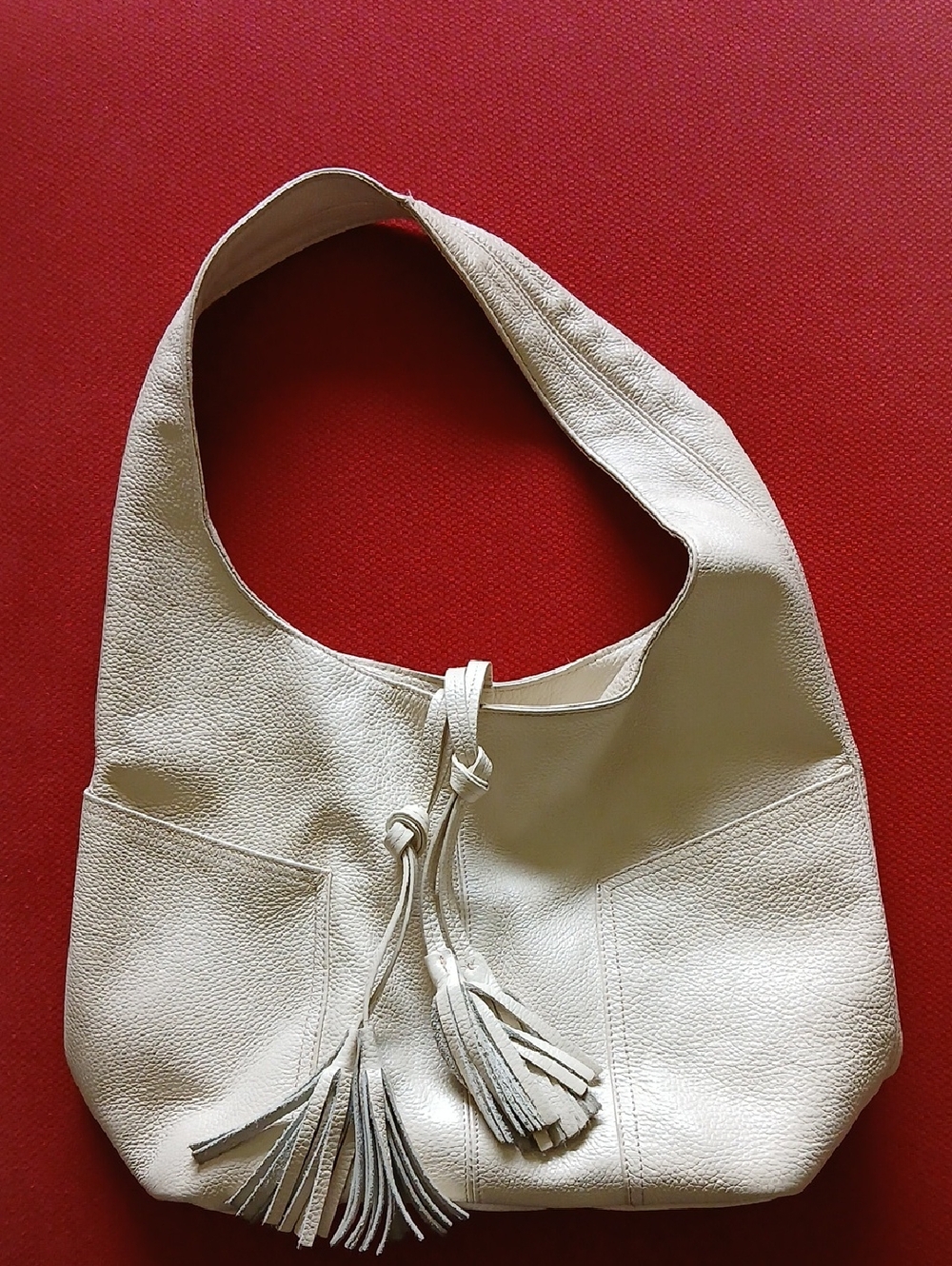 Laggo Women's Cream Leather Hobo Bag with Tassel Accent